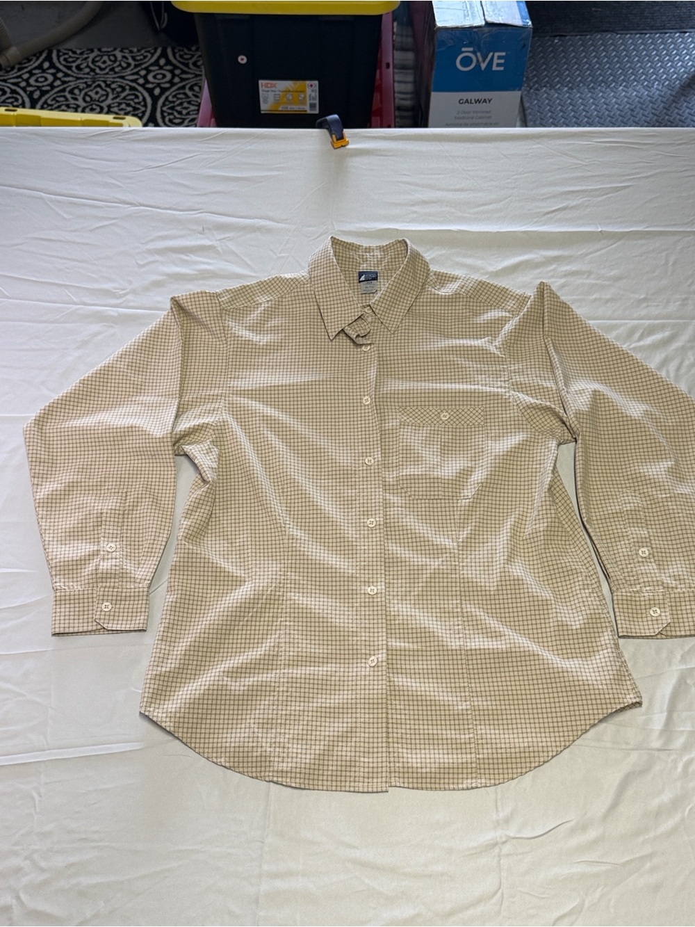 Vintage MEC Men's Beige Check Button-Up Shirt - Size XL